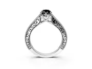 Solitaire Engagement Ring Setting for Fancy Black Marquise Center with Engraved Pave Band and Prong Head in Platinum