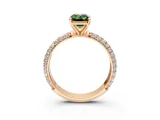Solitaire Engagement Ring Setting for Fancy Green Emerald Cut Center with Domed Multi-Row Pave Band and Prong Head in Rose Gold