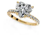 Solitaire Engagement Ring Setting for Heart-Shaped Center with Fine Pave Narrow Band and Prong Head in Yellow Gold