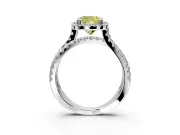 Halo Engagement Ring Setting for Fancy Yellow Cushion Cut Center with Double Pave Split Shank and Prong Head in Sterling Silver