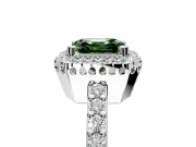 Halo Engagement Ring Setting for Fancy Green Asscher Cut Center with Inner Milgrain Border and Prong Head in Sterling Silver