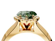Halo Engagement Ring Setting for Fancy Green Heart-Shaped Center with Knife Ridge Cathedral Band and Prong Head in Yellow Gold