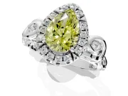 Halo Engagement Ring Setting for Fancy Yellow Pear-Shaped Center with Open Scroll Shoulders and Prong Head in Sterling Silver