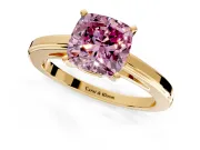 Solitaire Engagement Ring Setting for Fancy Pink Cushion Cut Center with Flat-Sided Plain Band and Prong Head in Yellow Gold