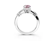 Bar-Set Engagement Ring Setting for Fancy Pink Oval Center with Tapered Baguette Accents and Prong Head in Platinum