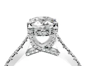 Solitaire Engagement Ring Setting for Oval Center with Widening Pave Band and Claw Prong Head in White Gold