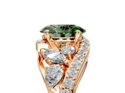 Halo Engagement Ring Setting for Fancy Green Oval Center with Marquise and Pave Bypass Band and Prong Head in Rose Gold