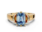 Solitaire Engagement Ring Setting for Fancy Blue Emerald Cut Center with Wide Band, Pave Collar and Prong Head in Yellow Gold