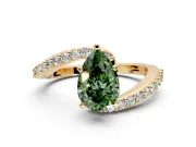 Solitaire Engagement Ring Setting for Fancy Green Pear-Shaped Center with Pave Bypass Swirl Band and Prong Head in Yellow Gold