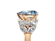Leaf Cluster Engagement Ring Setting for Fancy Blue Pear-Shaped Center with Marquise Accents and Prong Head in Rose Gold