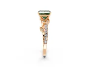 Leaf Motif Engagement Ring Setting for Fancy Green Princess Cut Center with Pave Band and Prong Head in Rose Gold