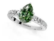 Solitaire Engagement Ring Setting for Fancy Green Pear-Shaped Center with Single Row Accent Band and Prong Head in Platinum