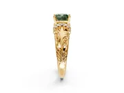 Solitaire Engagement Ring Setting for Fancy Green Cushion Cut Center with Filigree Accent Basket and Prong Head in Yellow Gold