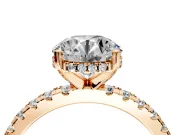 Solitaire Engagement Ring Setting for Round Cut Center with Band of Accents and Prong Head in Rose Gold