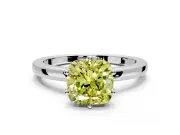 Solitaire Engagement Ring Setting for Fancy Yellow Cushion Cut Center with Plain Band and Tulip Prong Head in Platinum
