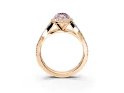Halo Engagement Ring Setting for Fancy Pink Marquise Center with Narrow Pave Split Shank and Prong Head in Rose Gold