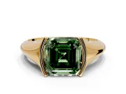 Tension Engagement Ring Setting for Fancy Green Asscher Cut Center with Wide Tapered Band and Tension Head in Yellow Gold