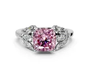 Leaf Cluster Engagement Ring Setting for Fancy Pink Cushion Cut Center with Marquise Accents and Prong Head in Sterling Silver