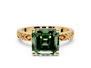 Solitaire Engagement Ring Setting for Fancy Green Asscher Cut Center with Milgrain X Pattern Band and Prong Head in Yellow Gold