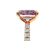 Solitaire Engagement Ring Setting for Fancy Pink Emerald Cut Center with Fine Pave Narrow Band and Prong Head in Rose Gold