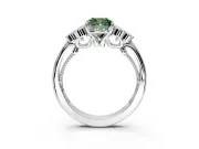 Cluster Engagement Ring Setting for Fancy Green Cushion Cut Center with Bezel Accent Clusters and Prong Head in White Gold