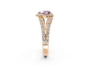Halo Engagement Ring Setting for Fancy Pink Heart-Shaped Center with Narrow Pave Split Shank and Prong Head in Rose Gold