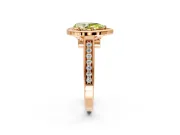 Halo Engagement Ring Setting for Fancy Yellow Pear-Shaped Center with Outer Bezel Rim, Pave Band and Prong Head in Rose Gold