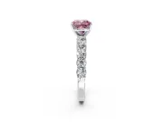 Shared-Prong Engagement Ring Setting for Fancy Pink Cushion Cut Center with Graduated Accents and Prong Head in Platinum