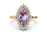 Starburst Halo Engagement Ring Setting for Fancy Pink Marquise Center with Thin Round-Wire Band and Prong Head in Yellow Gold