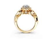 Milgrain Halo Engagement Ring Setting for Radiant Cut Center with Shoulder Bezels and Prong Head in Yellow Gold