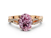 Solitaire Engagement Ring Setting for Fancy Pink Oval Center with Twisted Pave Split Shank and Prong Head in Rose Gold