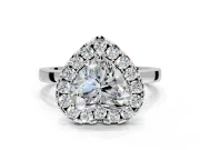 Halo Engagement Ring Setting for Heart-Shaped Center with Thin Plain Band and Prong Head in Platinum