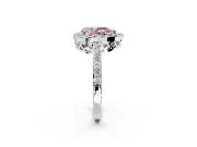Halo Engagement Ring Setting for Fancy Pink Pear-Shaped Center with Heart-Shaped Openwork, Pave Band and Prong Head in Platinum
