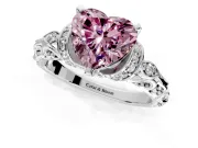 Solitaire Engagement Ring Setting for Fancy Pink Heart-Shaped Center with Filigree Band and Prong Head in Sterling Silver
