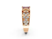 Pave Engagement Ring Setting for Fancy Pink Emerald Cut Center with Curved Accent Rows, Openwork and Prong Head in Rose Gold