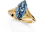 Solitaire Engagement Ring Setting for Fancy Blue Marquise Center with Milgrain Cathedral Band and Prong Head in Yellow Gold