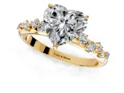 Cluster Engagement Ring Setting for Heart-Shaped Center with Round Cut Accent Band and Prong Head in Yellow Gold