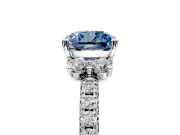 Paired Accent Engagement Ring Setting for Fancy Blue Cushion Cut Center with Pave Band and Prong Head in Platinum