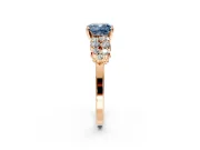 Cluster Engagement Ring Setting for Fancy Blue Cushion Cut Center with 2-Row Shoulder Clusters and Prong Head in Rose Gold