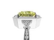 Halo Engagement Ring Setting for Fancy Yellow Radiant Cut Center with Milgrain Rim, Pave Band and Prong Head in Sterling Silver