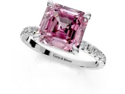 Solitaire Engagement Ring Setting for Fancy Pink Asscher Cut Center with Fine Pave Narrow Band and Prong Head in Platinum