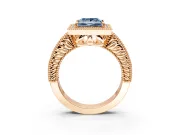 Milgrain Halo Engagement Ring Setting for Fancy Blue Princess Cut Center with Pave Band and Prong Head in Rose Gold