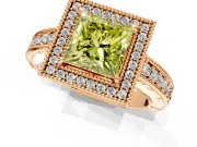 Milgrain Halo Engagement Ring Setting for Fancy Yellow Princess Cut Center with Pave Band and Prong Head in Rose Gold