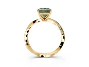Side Accent Engagement Ring Setting for Fancy Green Princess Cut Center with Accent Shoulders and Prong Head in Yellow Gold