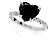 Solitaire Engagement Ring Setting for Fancy Black Heart-Shaped Center with Fine Pave Narrow Band and Prong Head in Platinum