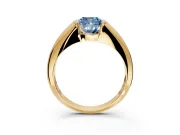 Tension Engagement Ring Setting for Fancy Blue Cushion Cut Center with Wide Tapered Band and Tension Head in Yellow Gold
