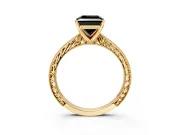 Solitaire Engagement Ring Setting for Fancy Black Princess Cut Center with Engraved Milgrain Band and Prong Head in Yellow Gold