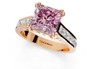 Solitaire Engagement Ring Setting for Fancy Pink Princess Cut Center with Channel Band and Double Claw Prong Head in Rose Gold