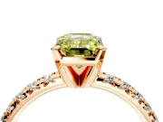 Solitaire Engagement Ring Setting for Fancy Yellow Emerald Cut Center with Large Accents and Prong Head in Rose Gold