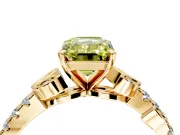 Leaf Motif Engagement Ring Setting for Fancy Yellow Emerald Cut Center with Pave Band and Prong Head in Yellow Gold